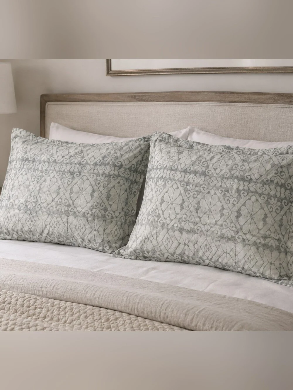Pottery Barn White/Gray Cotton 2 Pillow Shams . 24